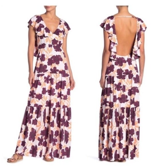 MAAJI Beach Dress Tropical Resort Vibes Cover-up Maxi Dress Medium Hibiscus G